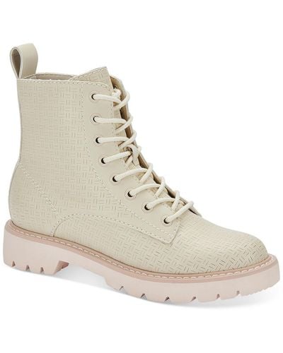 Dolce Vita Faux Leather lugged Sole Combat & Lace-up Boots - Natural