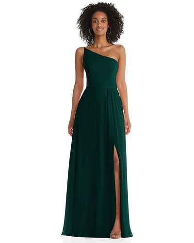 After Six One-shoulder Chiffon Maxi Dress With Shirred Front Slit - Green