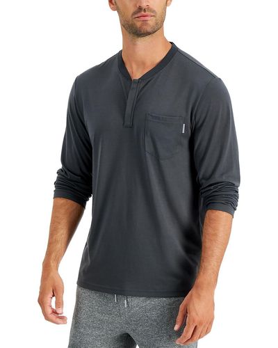Alfani 1/4 Zip Pocket Henley Shirt - Gray