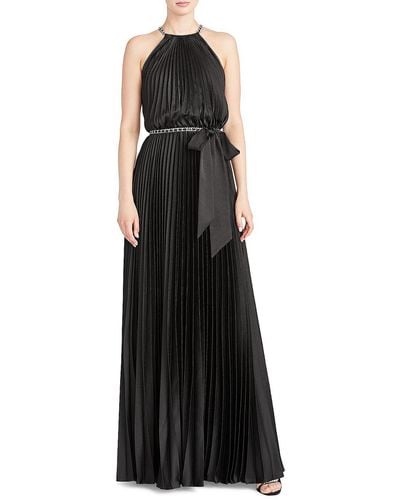 ML Monique Lhuillier Satin Pleated Evening Dress - Black