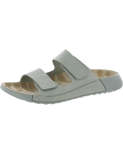 Ecco Open Toe Leather Slide Sandals - Green