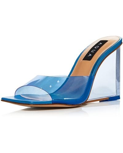 Aqua Icy Slip-on Peep-toe Wedge Sandals - Blue