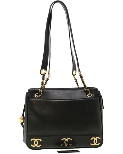 Chanel Chain Shoulder Bag Lamb Skin Cc Auth 32454a - Black