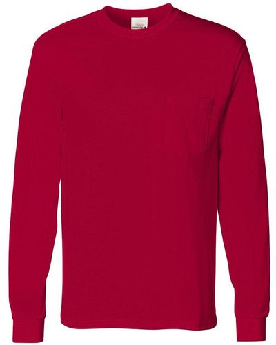 Hanes Authentic Long Sleeve Pocket T-shirt - Red