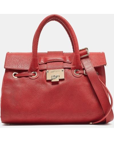 Jimmy Choo Grainy Leather Rosalie Top Handle Bag - Red