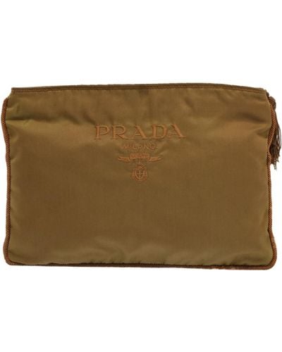 Prada Tessuto Synthetic Clutch Bag (pre-owned) - Natural