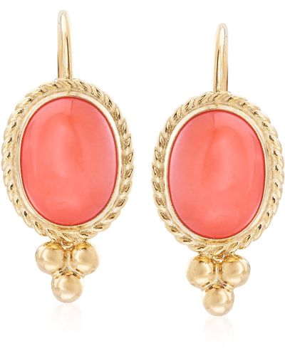 Ross-Simons Bezel-set Coral Drop Earrings - Pink