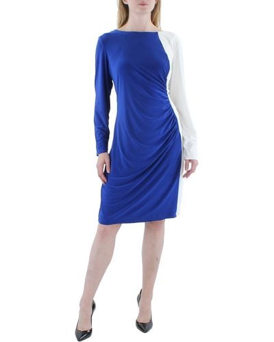 Kasper Colorblocked Polyester Wear To Work Dress - Blue