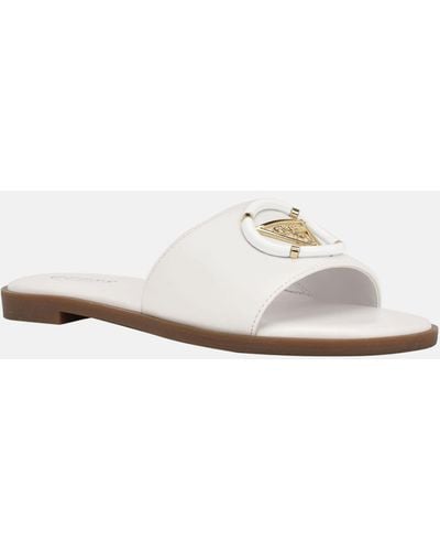 Guess Factory Magnify Faux-leather Beach Slides - White