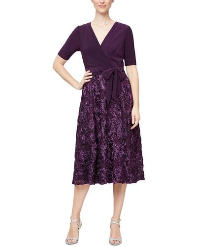 Alex Evenings Sequined Rosette Cocktail Dress - Purple