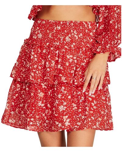 She + Sky Smocked Waist Floral Skirt - Red