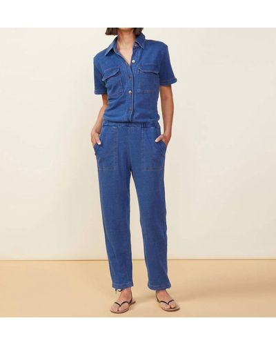 Monrow French Terry Jumpsuit In Indigo - Blue