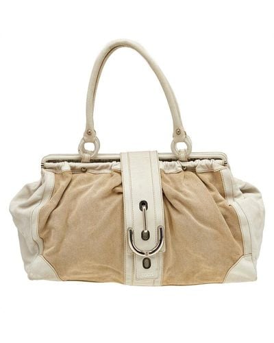 Tod's / Offleather And Canvas Satchel - Natural