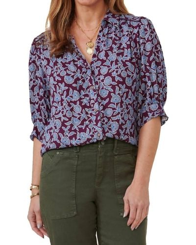 Democracy Summer Floral Button-front Top - Purple