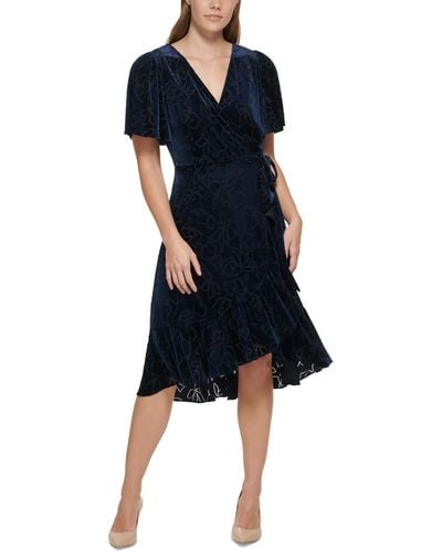 Calvin Klein Velvet Midi Wrap Dress - Blue