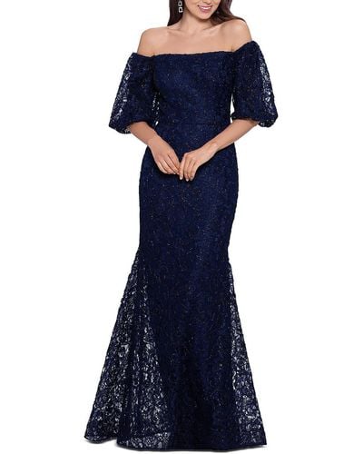 Xscape Lace Maxi Evening Dress - Blue