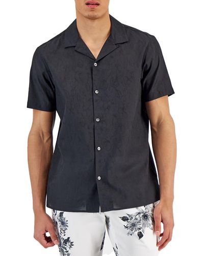 INC Textured Collared Button-down Shirt - Black