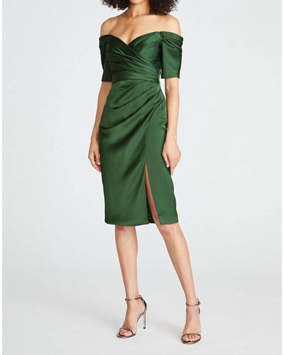 THEIA Holland Satin Cocktail Dress - Green
