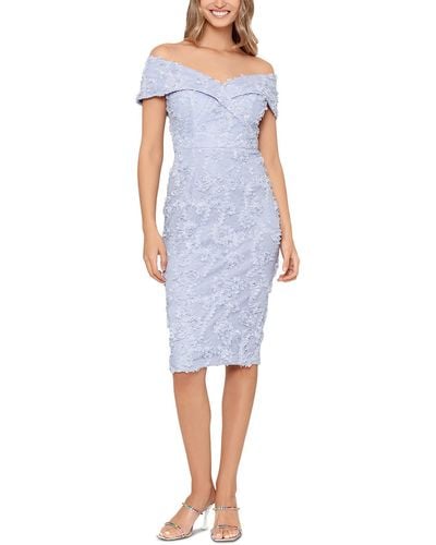 Xscape Lace Overlay Knee Length Bodycon Dress - Blue