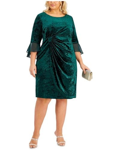 Connected Apparel Plus Velvet Knee Length Cocktail And Party Dress - Green