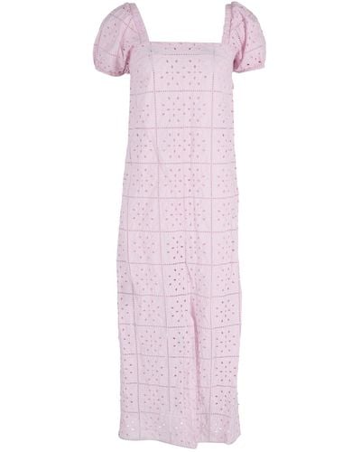 Ganni Puffed Sleeve Midi Dress - Pink