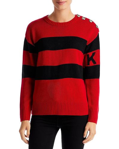 Karl Lagerfeld Striped Knit Pullover Sweater - Red
