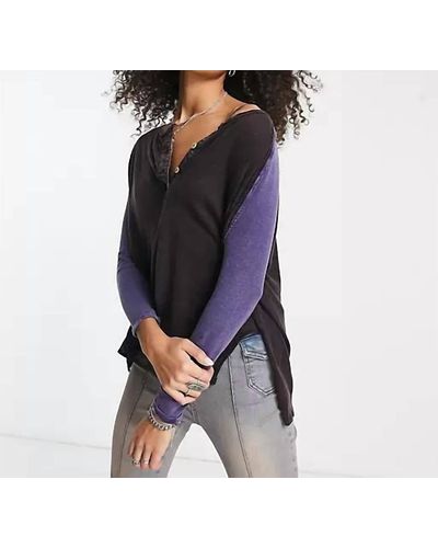 Free People Grand Slam Color Block Henley Top - Blue