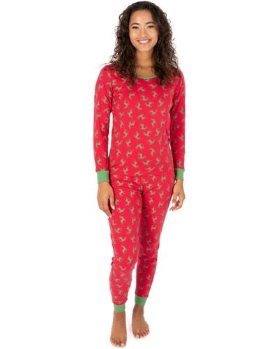 Leveret Christmas Two Piece Cotton Pajamas Reindeer And Green - Red