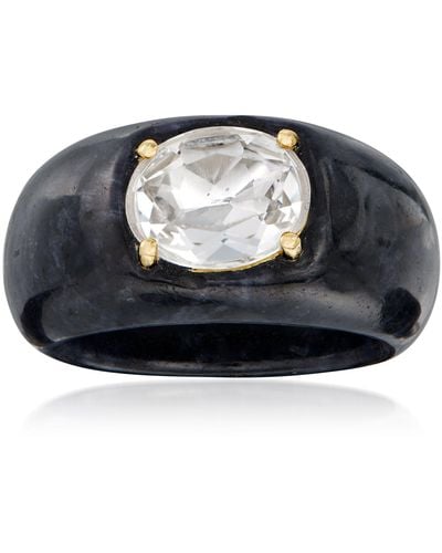 Ross-Simons Jade And White Topaz Ring With 14kt Yellow Gold - Black