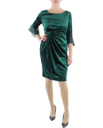Connected Apparel Velvet Midi Cocktail And Party Dress - Green
