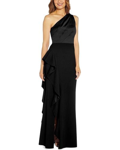 Adrianna Papell Pleated Ruffle Evening Dress - Black