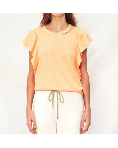 Sundry Amour Flounce Shirt In Pigment Melon - Orange