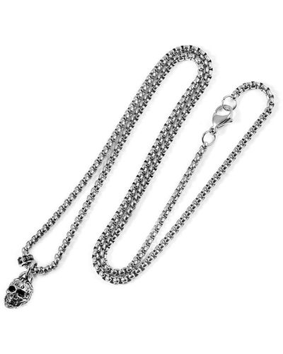 Crucible Jewelry Crucible Los Angeles Stainless Steel 12mm Skull Necklace On 24 Inch 3mm Box Chain - Metallic