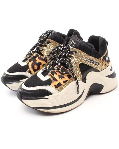 Naked Wolfe Track Leopard Sneakers Leopard Fabric Unborn Calf Leather Multicolor Sequin - Black