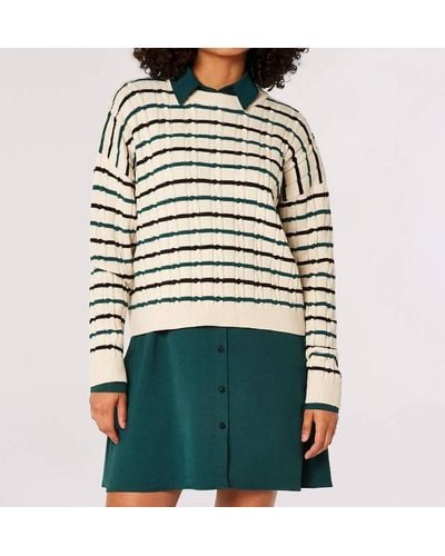 Apricot Striped Long Sleeve Sweater - Green
