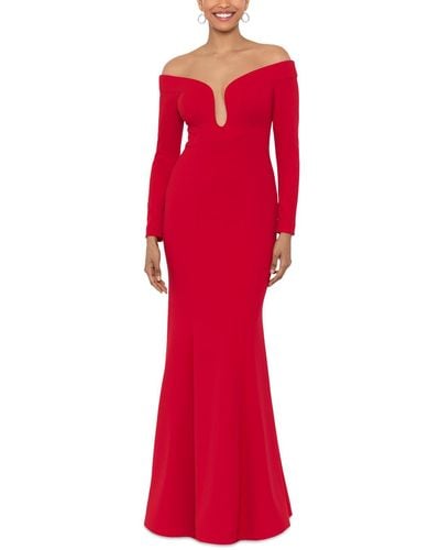 Xscape Illusion Polyester Evening Dress - Red