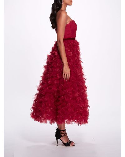 Marchesa Sweetheart Tea Length Dress - Red