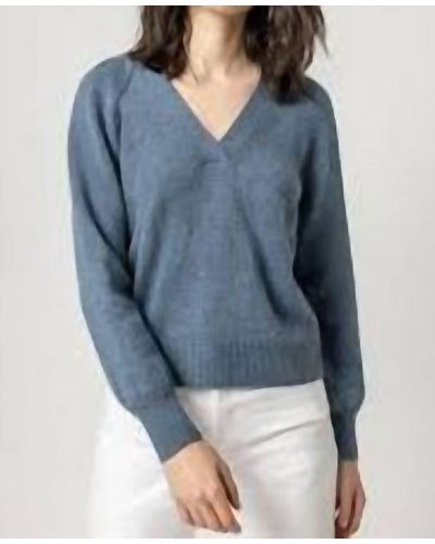 Lilla P Wide Trim Vneck Sweater - Blue