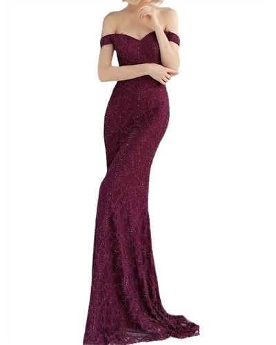 Jovani Off Shoulder Dress - Purple