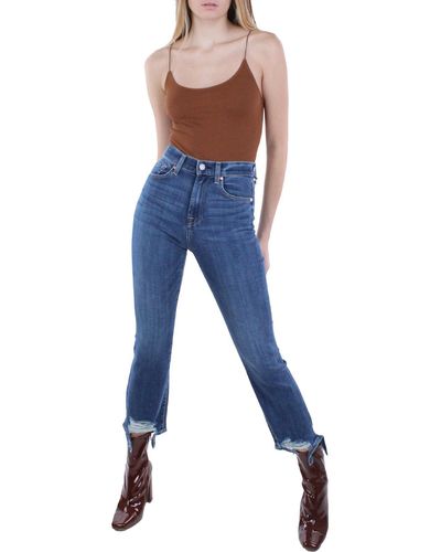7 For All Mankind High Waist Distressed Slim Jeans - Blue