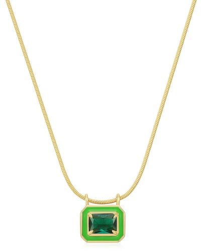 Luv Aj Bezel Pendant Necklace- Bright Green- Gold - Metallic