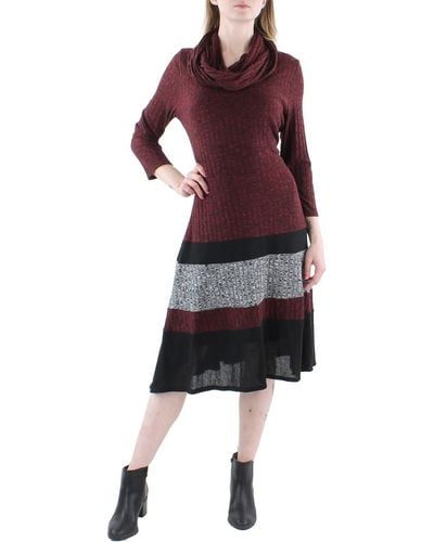 Signature By Robbie Bee Marled Midi Sweaterdress - Red