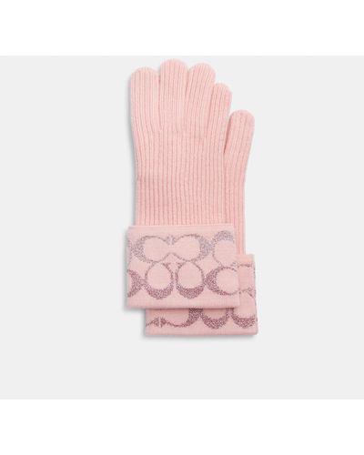 COACH Signature Metallic Knit Gloves - Pink