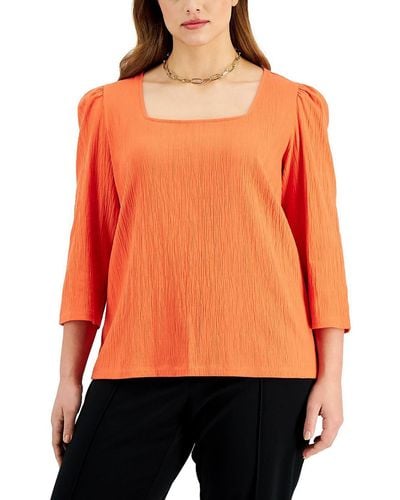 BarIII Gathered Square-neck Pullover Top - Orange