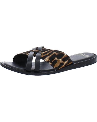 Franco Sarto Logan Leather Open Toe Slide Sandals - Black