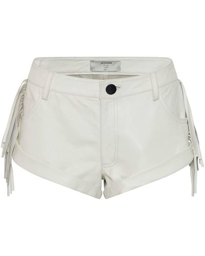 One Teaspoon Chaos Walking Fringed Leather Bandit Shorts In White