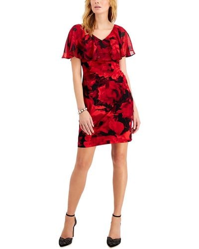 Connected Apparel Petites Printed Mini Cocktail And Party Dress - Red