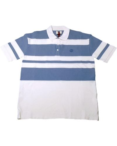 Bally 6303076 Bone/blue Striped Organic Cotton Polo Shirt Size S