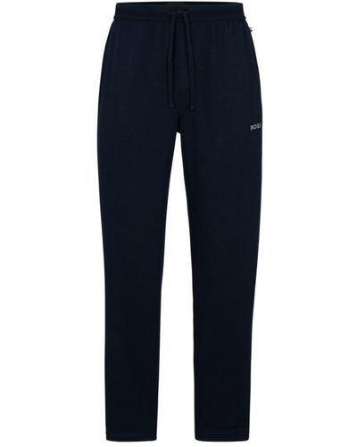 BOSS Waffle Pajama Bottoms With Logo Embroidery - Blue