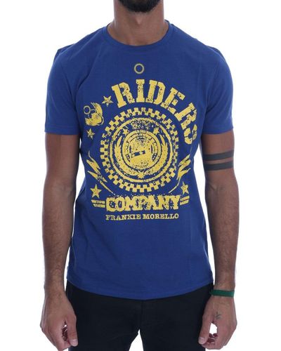Frankie Morello Blue Cotton Riders Crewneck T-shirt